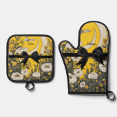 Cute Yellow Black Bow Easter Ovenwant & Pannenlap Set (Voorkant)