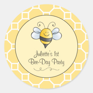 Cute Yellow Black Bumblebee First Birthday Party Ronde Sticker