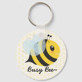 Cute Yellow Black Busy Bee met Honeycomb Pattern Sleutelhanger