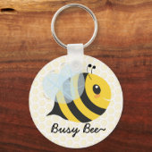 Cute Yellow Black Busy Bee met Honeycomb Pattern Sleutelhanger (Voorkant)