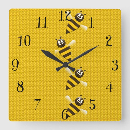 Cute Yellow Brown Abstract Honey Bees Pattern Vierkante Klok (Voorkant)