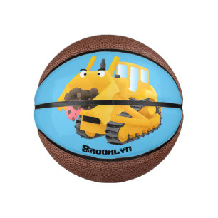 Cute yellow bulldozer cartoon basketbal
