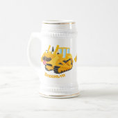 Cute yellow bulldozer cartoon bierpul (Voorkant links)