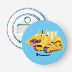 Cute yellow bulldozer cartoon button flesopener