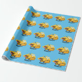 Cute yellow bulldozer cartoon cadeaupapier (Uitgerold)