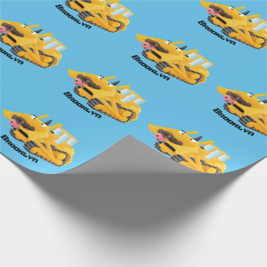 Cute yellow bulldozer cartoon cadeaupapier (Hoek)