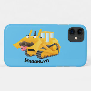 Cute yellow bulldozer cartoon iPhone 11 hoesje
