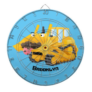 Cute yellow bulldozer cartoon dartbord