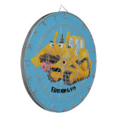 Cute yellow bulldozer cartoon dartbord (Voorkant Links)
