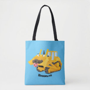 Cute yellow bulldozer cartoon draagtas