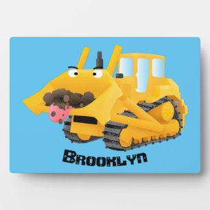 Cute yellow bulldozer cartoon fotoplaat