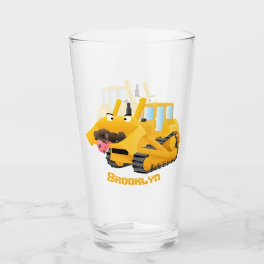 Cute yellow bulldozer cartoon glas (Voorkant)