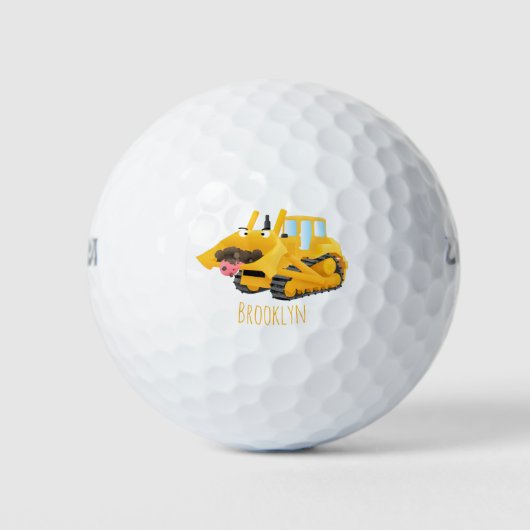 Cute yellow bulldozer cartoon golfballen (Voorkant)