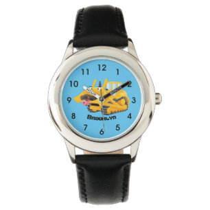 Cute yellow bulldozer cartoon horloge