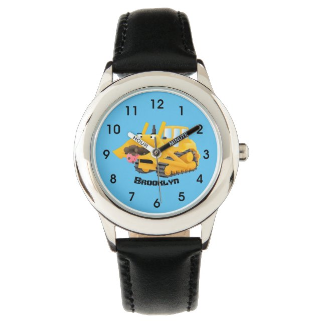 Cute yellow bulldozer cartoon horloge (Voorkant)