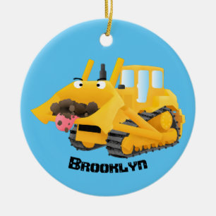 Cute yellow bulldozer cartoon keramisch ornament