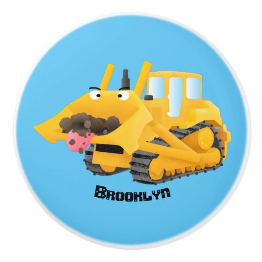 Cute yellow bulldozer cartoon keramische knop (Voorkant)