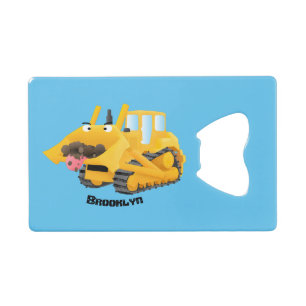 Cute yellow bulldozer cartoon kredietkaart flessenopener