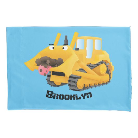 Cute yellow bulldozer cartoon kussensloop (Voorkant)