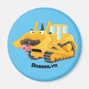 Cute yellow bulldozer cartoon magneet