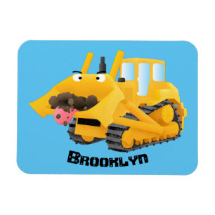 Cute yellow bulldozer cartoon magneet