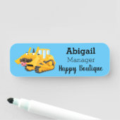 Cute yellow bulldozer cartoon naamplaatje (In situ)