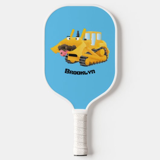 Cute yellow bulldozer cartoon pickleball paddle (Voorkant)