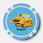 Cute yellow bulldozer cartoon poker chips (Achterkant)