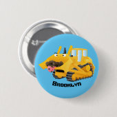 Cute yellow bulldozer cartoon ronde button 5,7 cm (Voorkant /achterkant)