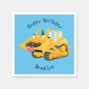 Cute yellow bulldozer cartoon servet