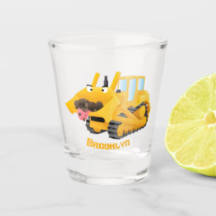 Cute yellow bulldozer cartoon shot glas