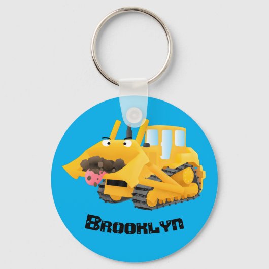 Cute yellow bulldozer cartoon sleutelhanger (Voorkant)