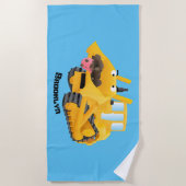 Cute yellow bulldozer cartoon strandlaken (Voorkant)