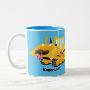 Cute yellow bulldozer cartoon tweekleurige koffiemok