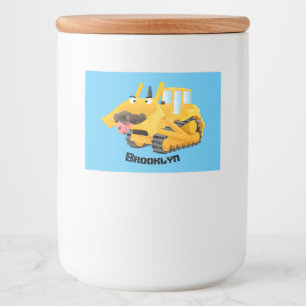 Cute yellow bulldozer cartoon voedselcontainer etiket