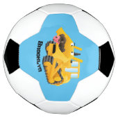 Cute yellow bulldozer cartoon voetbal (Gedraaid)