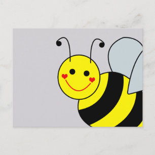 Cute Yellow Bumble Bee Grey Briefkaart