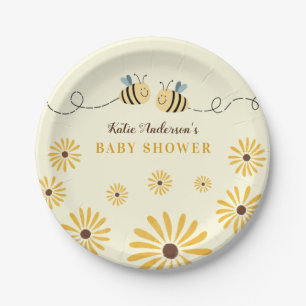 Cute Yellow Bumblebee en Sunflower Baby shower Papieren Bordje