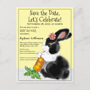 Cute Yellow Bunny Save Date Baby shower Aankondigingskaart