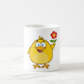 Cute Yellow Cartoon Chick with Flower Koffiemok (Center)