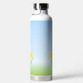 Cute Yellow Chick en Flowers op Light Blue Waterfles (Rechts)