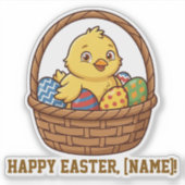 Cute Yellow Chick in Easter Basket Personalized St Sticker (Voorkant)