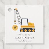 Cute Yellow Construction Crane Vehicle Baby shower Bedankjes Labels (Voorkant)