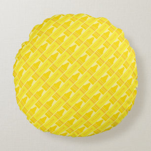Cute Yellow Crayon Artsy Pattern Rond Kussen