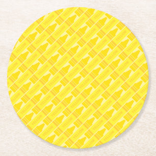 Cute Yellow Crayon Artsy Pattern Ronde Kartonnen Onderzetter