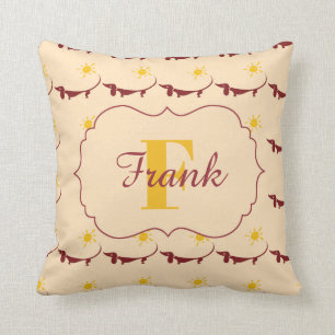 Cute Yellow Dachshund Monogram Name Sierkussen