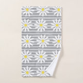 Cute Yellow Daisy Floral Grey Stripes Pattern Bad Handdoek (Handdoek)