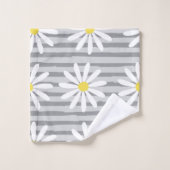 Cute Yellow Daisy Floral Grey Stripes Pattern Bad Handdoek (Wasdoekje)