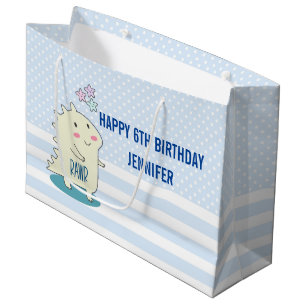 Cute Yellow Dino met Happy Stars Birthday Groot Cadeauzakje