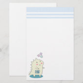 Cute Yellow Dino met Happy Stars Briefpapier (Voorkant / Achterkant)